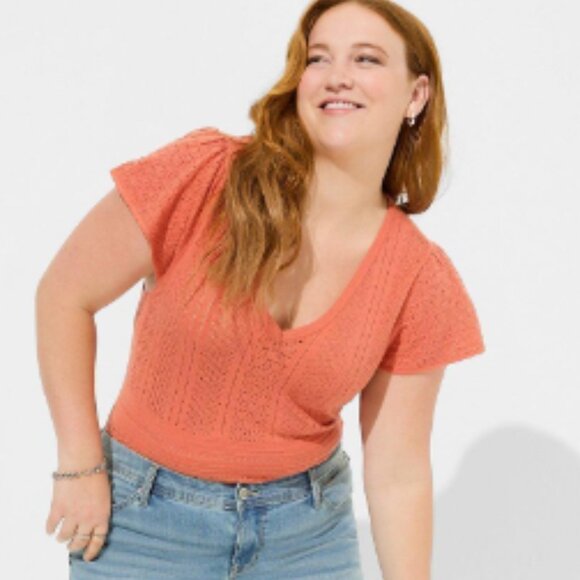 Torrid Everyday Soft Pointelle Sweater Apricot Brandy Boho Granny NWT 2X 18 20 - Picture 1 of 11